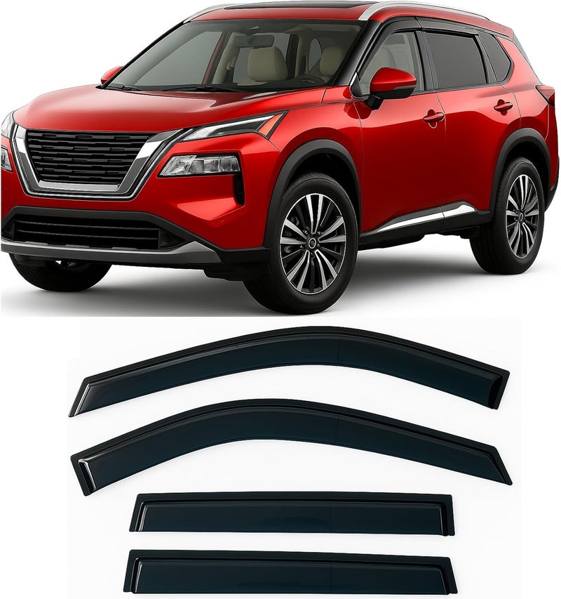 Optimal Co 2021-2026 Tape-On Rain Guards for Nissan Rogue Side Window Visor Deflectors S SV SL Platinum Tinted Vent Shade Protectors 2022 2023 2024 2025 - Image 1